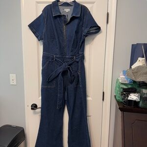 Ava & Viv Short-Sleeve Denim Jumpsuit NWT
